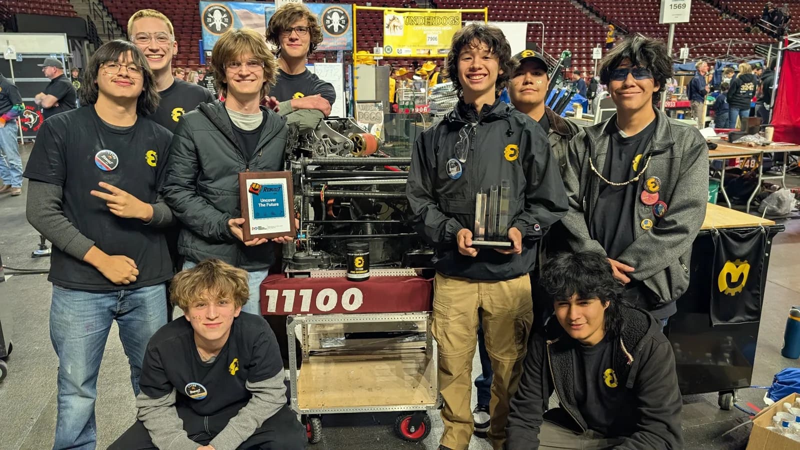 Team Epsilon with their robot and awards at the 2026 Utah Regional